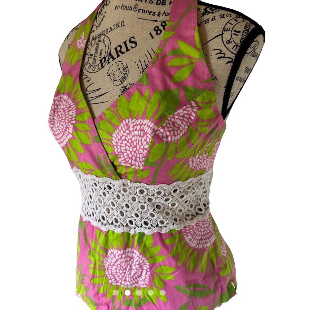 Lilly Pulitzer Halter Top 10 Chantel Palm Beach Collection Hibiscus Pink EUC